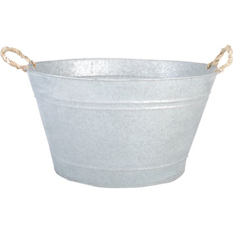 Esschert Design – Bassine en zinc vieilli avec poignées – Dimensions 48 x 38 x 26 cm – Récipient décoratif pour jardinage et stockage