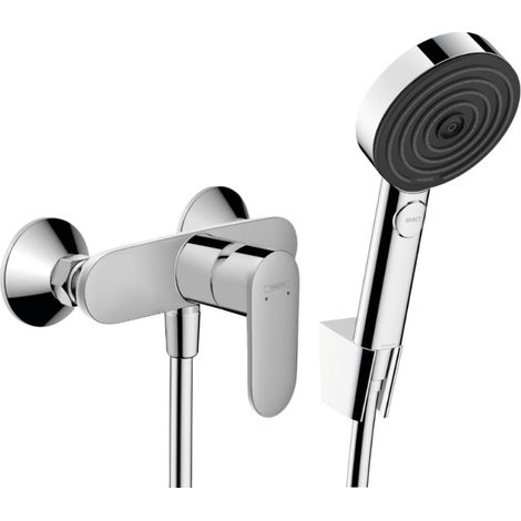 Hansgrohe Varnish Blend Set Brausebatterie + XXL-Handbrause 105 mm 3 Strahlarten + Brauseschlauch 125 cm, Wandhalterung