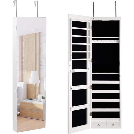 Costway – Armoire à bijoux murale avec miroir LED – 120 x 36 x 10 cm – 2 tiroirs – MDF blanc – Économie d’espace – Style moderne (1/5)