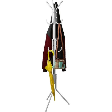 TrAdE Shop Traesio - Appendiabiti Indipendente Con 12 Ganci Multiuso Per Ombrelli Borse Giacche 170 X 42 Cm - Bianco (1/5)