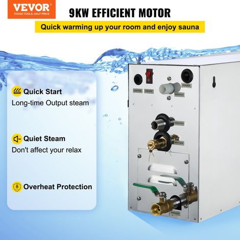 Générateur de Vapeur Sauna 9 kW, Générateur de Vapeur Douche Bain de Maison de 9 m³, Plage de Température 35 ℃ - 55 ℃ avec Réservoi… (1/5)