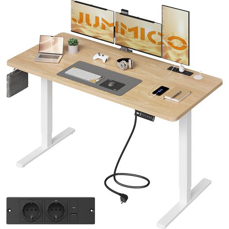Bureau Assis Debout Électrique 140x60cm avec Multiprise Chêne (1/5)