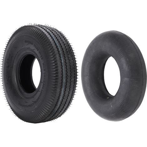Pneu 4.10/3.50-4 et chambre à air valve coudée – Tondeuses motoculteur chasse-neige brouette chariot, roue (1/5)