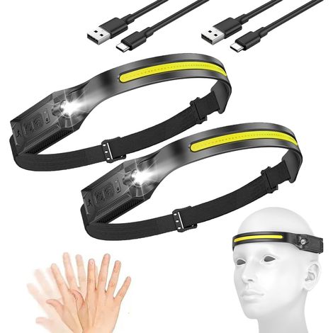 Wiederaufladbare LED-Stirnlampe, 230° ultrabreite Beleuchtung – leistungsstarke LED-Stirnlampe mit Bewegungssensor, IPX4 wasserdicht, 8 Stunden Akkulaufzeit und ultraleicht für Wandern, Camping, Angel