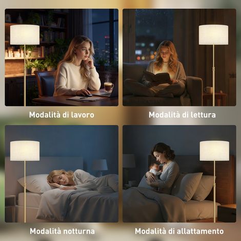 Lampe à poser réglable, abat-jour doré en tissu, variateur 3000K-6000K avec télécommande. (1/5)