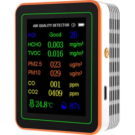 Eosnow 10-in-1-Luftqualitätsmonitor, PM2,5, PM10, CO, CO2, TVOC, HCHO, AQI, Temperatur, Luftfeuchtigkeit und Kurvenansicht, Messgerät mit 2,8-Zoll-TFT-Farbdisplay, Kohlendioxid-Detektor