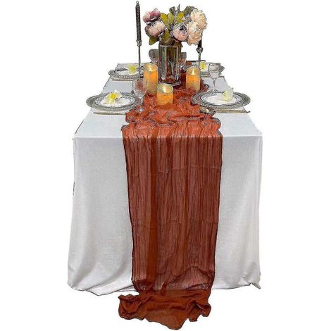 Pour chemin de table extra long et froissé, nappe de mariage en étamine (1/5)