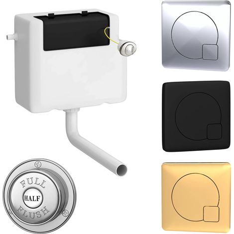 Concealed Cistern Dual Flush With Side Inlet Choice of Push Button Flush, Brushed Brass Square (1/5)