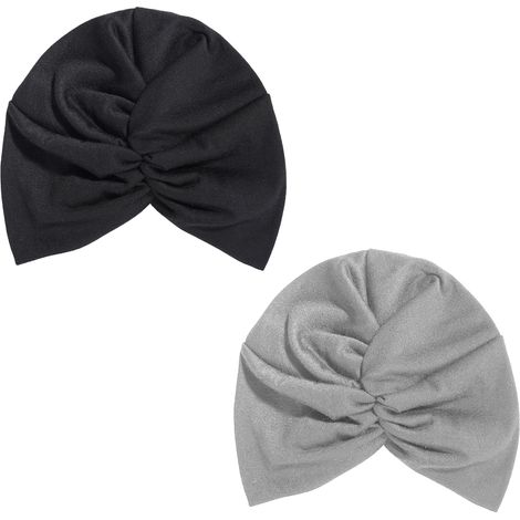 2pcs Bonnet Turban Femme Front Croisé Coton Stretch Bonnet de Nuit Chapeaux Bandeau Foulard Mode Musulmanes pour Perte de Chev[371] (1/5)