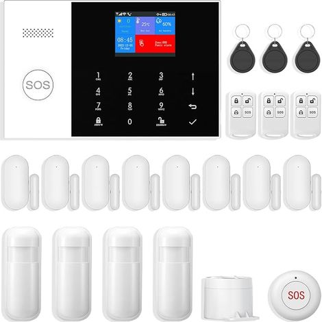 GSM/WiFi Alarme Maison sans Fil, Kit de Sécurité pour la Maison avec Sirène, Détecteur de Mouvement, Capteurs de Fenêtre et de Porte, Télécommande (1/5)