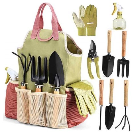 9-teiliges Gartenwerkzeug-Set für Damen – inklusive Tragetasche, Handschuhen, Gartenschere und Sprühflasche – ergonomisch und rostfrei (1/5)
