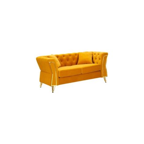 Canapé Emy moutarde velours matelassé design (1/5)