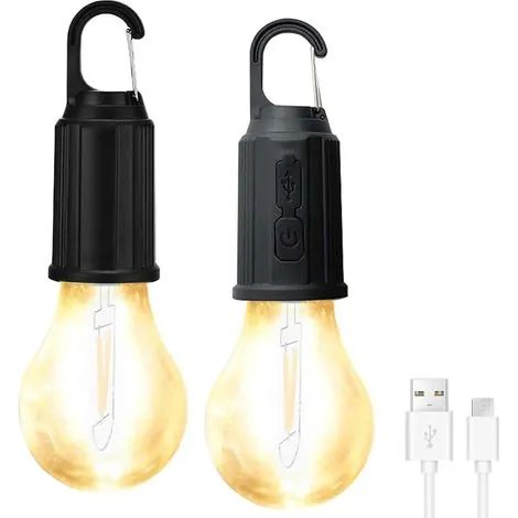 Lot de 2 lampes de camping rechargeables : lanterne de camping avec ampoule rechargeable USB, 3 modes de luminosité réglables, LED rechargeable portable pour le camping, la randonnée, le jardin et les (1/3)