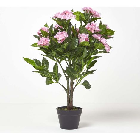 HOMESCAPES Pink Hydrangea Artificial Plant with Pot, 85 cm