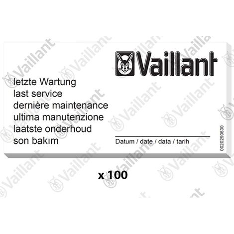 VAILLANT Wartungsaufkleber, (x100) VAS 106/4 (R1,2), 156/4 R1,2 u.w. Vaillant-Nr. , 0020270735