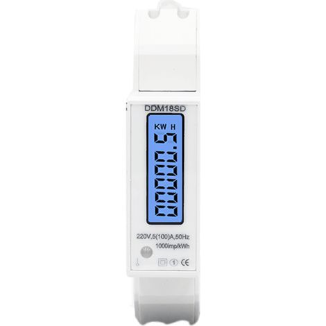 Compteur d'énergie monophasé kWh 5-100 A avec affichage numérique LCD rétroéclairé, montage sur rail DIN-AquaForge