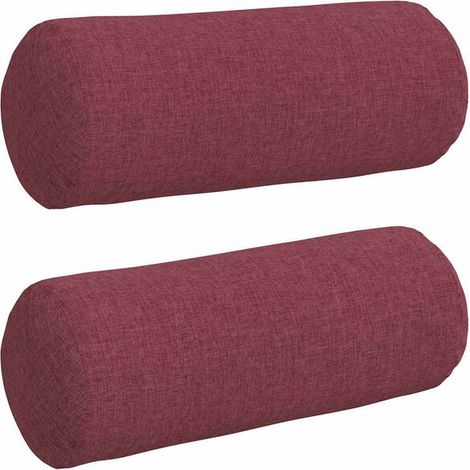 Coussins décoratifs, 2 pièces, rouge bordeaux, 15 x 40 cm de diamètre, en tissu. (1/5)