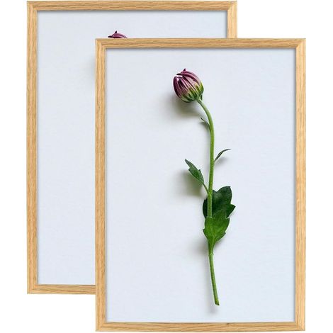 Lot de 2 cadres photo, format A5, 15 x 21 cm, en bois de chêne avec verre Acrylglas, à suspendre, à poser, pour photos/affiches/collages (1/5)