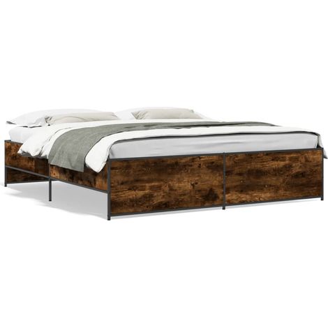 Maison Exclusive - Bettgestell Räuchereiche 200x200 cm Holzwerkst (1/5)