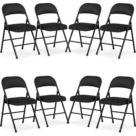 Lot de 8 chaises pliantes métal robustes rembourrées PU noir empilables capacité 158 kg intérieur extérieur (1/5)