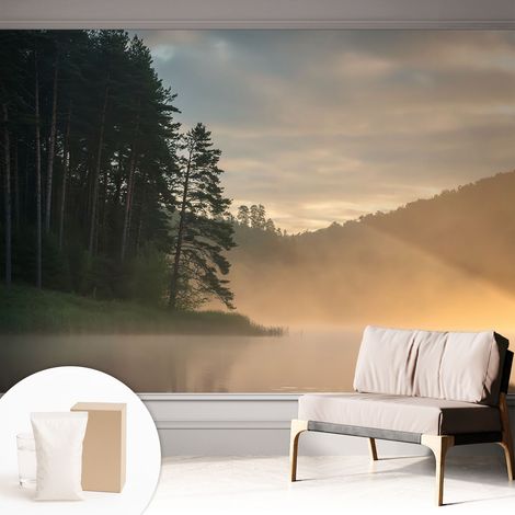 Papier peint intissé pour salon chambre à coucher peint imprimé Installation facile - Colle incluse gratuite Matin brumeux 312x219 cm (1/5)