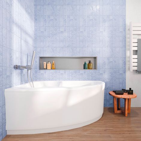 Siko – Baignoire d'angle gain de place 140x95 cm LU1400LSET1 – Acrylique blanc – Orientation gauche – Tablier 140 cm et pieds inclus