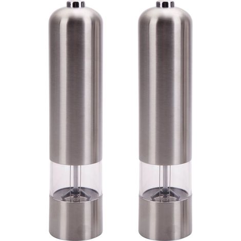 Electric Salt And Pepper Grinder Set, Stainless Steel Sea Salt And Black Peppercorn Mill Set With Adjustable Coarseness, Silver (1/5)