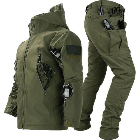 Men Two Piece Ski Suit Set Softshell Jacket Men 2 Piece Snowboard Suit Waterproof Military Combat Suit Sets (1/5)