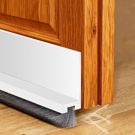 100cm Blanc Brosse Bas de Porte, Boudin de Porte Isolant avec Un Pinceau, Auto-adhésif et Peut être Coupé à la Taille, Joint Brosse Isolation Phonique Porte pour Anti-Froid, Anti-Poussière (1/5)