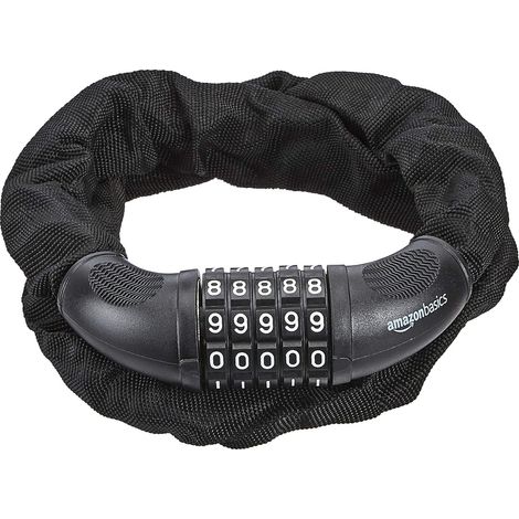 Anti-vol de vélo avec chaîne et cadenas à combinaison à 5 chiffres, Lot de 1, Noir (1/4)