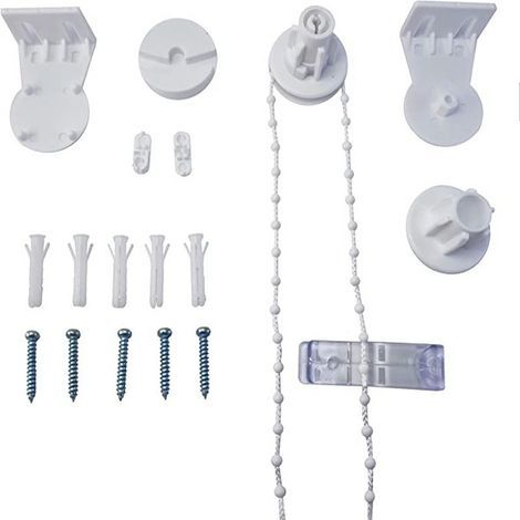 Klassischer Bedienkopf für 25-mm-Rollos mit 3 Meter langer Kugelkette, Schrauben und Gummistopfen. (1/5)
