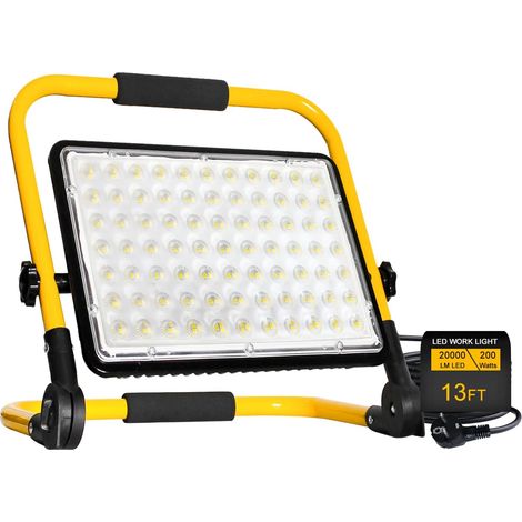 200W Projecteur LED Chantier 20000 Lumens Éclairage de Chantier Puissant Lumière Blanche 6500K Étanche IP66 avec Prise et Cordon de 4M pour Chantier d'atelier (1/5)