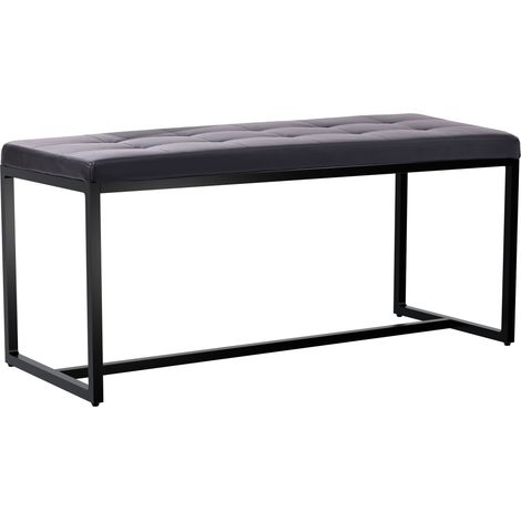 Banc d’entrée contemporain largeur 100cm à structure en métal noir assise capitonnée en similicuir noir 100006238 (1/4)
