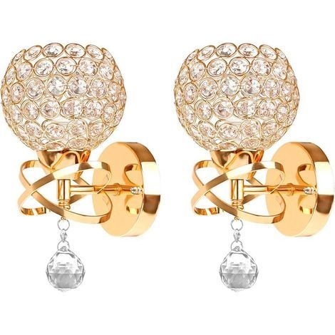Lot de 2 Applique murale moderne en cristal Applique murale d'intérieur avec grande boule de cristal LED Applique murale de chevet vintage pour salle à manger Salon Chambre LED non incluse (dorée) (1/5)