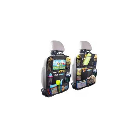 Organisateur de voiture, protection de siège arrière en 2 pièces, tapis de sécurité pour bébé, protection imperméable pour dossier de siège auto, support transparent pour tablette, rangement pour voit (1/2)
