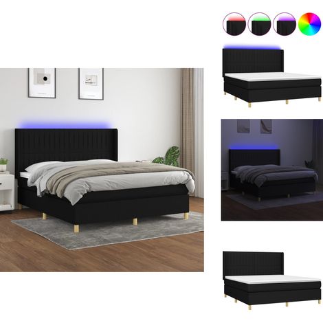 Boxspringbett mit Matratze & LED Schwarz 180x200 cm Stoff - Boxspringbett - Doppelbett - Schlafsystem - Bettenrahmen - Lattenrost (1/5)