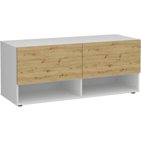 Meuble à chaussures 2 tiroirs décor blanc et chêne - KUTKY (1/4)