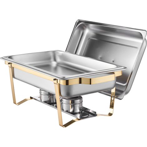 Mophorn Juego de bufé de escalfadores 8 cuartos de galón, paquete de 4. Escalfador de acero inoxidable con 2 bandejas grandes y 4 bandejas medianas. Calentador rectangular para catering con tapa (1/5)