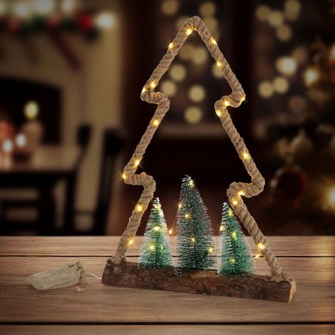 ECD Germany Árbol de Yute con 45 LEDs Iluminación Blanco Cálido 35x6,5x45cm con 3 Abetos Saco de Yute Decoración Navideña con Pilas y Temporizador 6 Horas Adorno Festivo para Puerta de Interior (1/5)