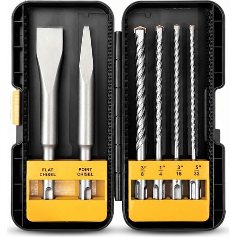 Lot de 6 forets à marteau perforateur SDS Plus pour béton et maçonnerie, applicabilité, brique et pierre, avec étui de rangement, outil idéal pour le bricolage, la maison (1/5)