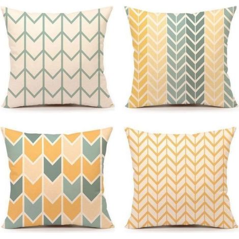 Jaune et Vert Housse de Coussin 4 Pièces de Coton Lin Durable Coussin Taie d'oreiller 45 x 45 cm Motifs Imprimés Décoration de la (1/4)