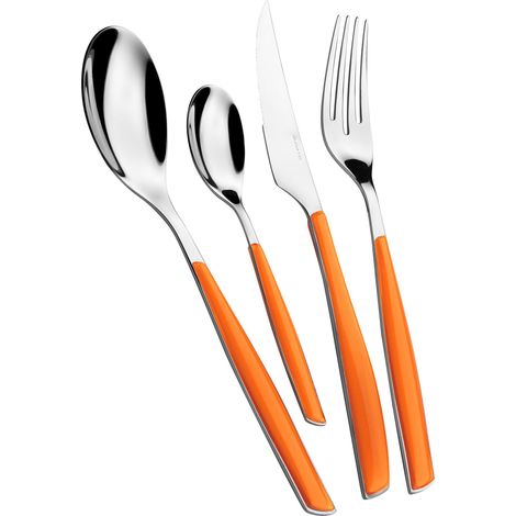 Ensemble de 24 Couverts en Acier Inoxydable 18/10 et Manche Orange. Ensemble de Couverts 6 Personnes composé de 6 cuillères, 6 fourchettes, 6 Couteaux et 6 cuillères à café (1/5)