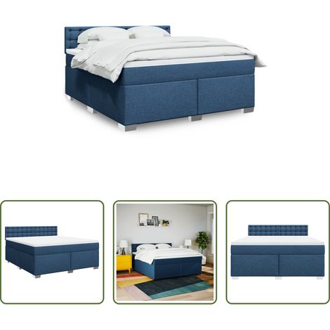 vidaXL Surmatelas -  Sommier à lattes de lit avec matelas Bleu 180x200 cm Tissu (1/5)