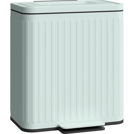 Dual Kitchen Bin, 2 x 20L Double Bin for Recycling and Waste, Fingerprint-proof Pedal Bin with Soft-Close Lid, Removable Inner Buckets, Green