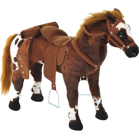 Cheval à bascule en peluche avec selle, son et étrier, marron, pour enfants dès 2 ans (1/5)