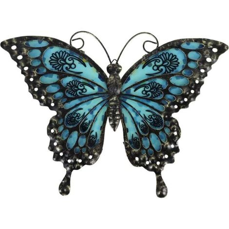 Décoration Murale Papillon en Métal - Art Mural pour Jardin, Chambre, Terrasse - Suspension en Verre