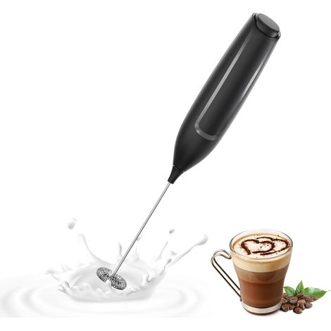 Montalatte elettrico portatile a batteria con asta di miscelazione in acciaio inox, ideale per preparare caffè, matcha, latte macchiato, cappuccino e altre bevande (nero). (1/4)