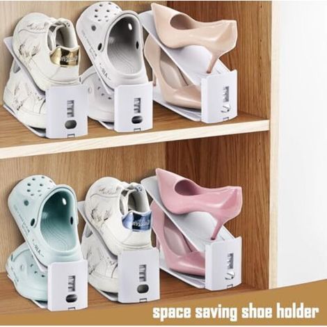 Organisateur de chaussures 8 pièces, 3 niveaux ajustable, pour placard, antidérapant, gain de place, idéal pour ranger et présenter talons et baskets. (1/4)