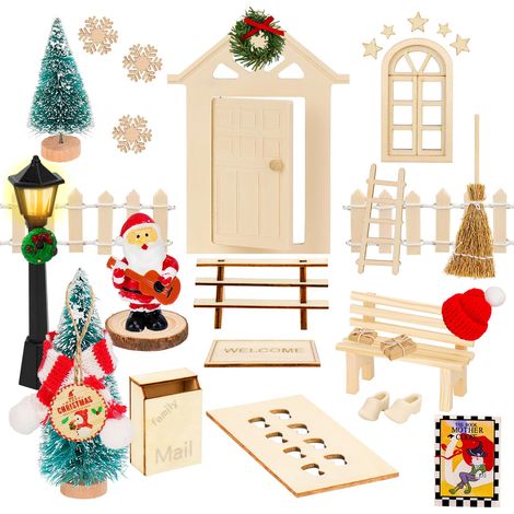 Kit Lutin Farceur de Noel - 32 Pièces Accessoires Lutin Farceur de Noel avec Sapin de Noël, Clôture, Tapis, Couronne, Décoration de Noël (1/5)