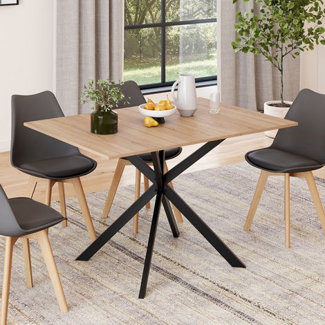 ALIX Mesa de comedor cuadrada para 2-6 personas con patas de madera y araña negra 80-120 cm